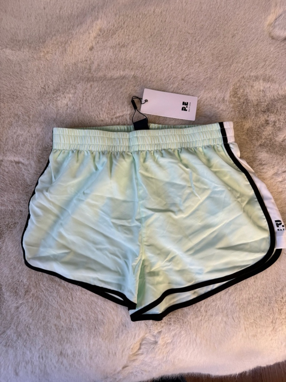 P.E Nation Mint Green Athletic Shorts with Black Trim
